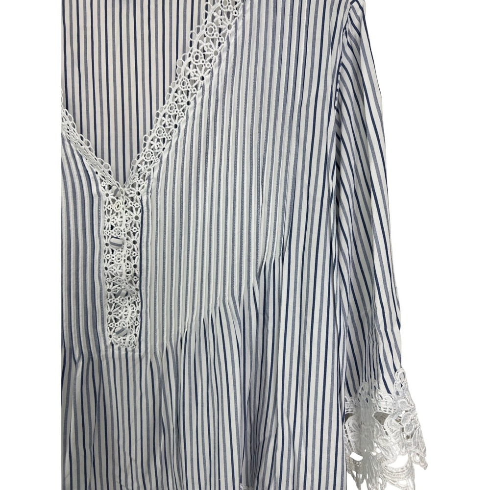 Chelsea & Theodore Blouse Women 3X Blue Striped Lace Trim Boho Peplum Top F10 - Picture 11 of 12